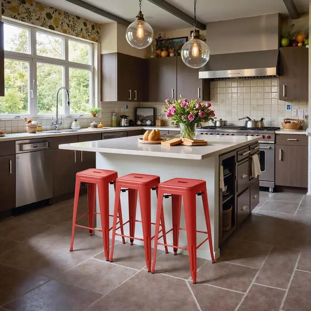 Alt view image 6 of 7 - 30 Inch Metal Bar Stools Set of 4, Counter Height Stools, Industrial Bar Chairs Patio Stool Stackable Stool for Kitchen/Dining Room/Indoor Outdoor(Red, 30'' Backless)