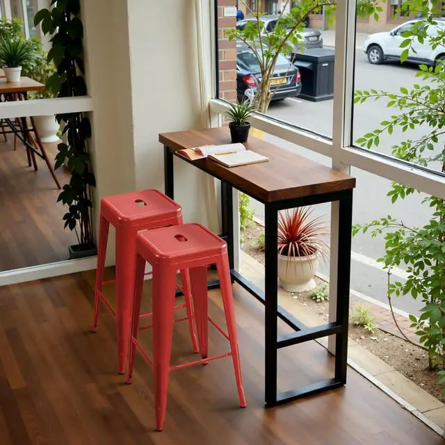 Alt view image 7 of 7 - 30 Inch Metal Bar Stools Set of 4, Counter Height Stools, Industrial Bar Chairs Patio Stool Stackable Stool for Kitchen/Dining Room/Indoor Outdoor(Red, 30'' Backless)