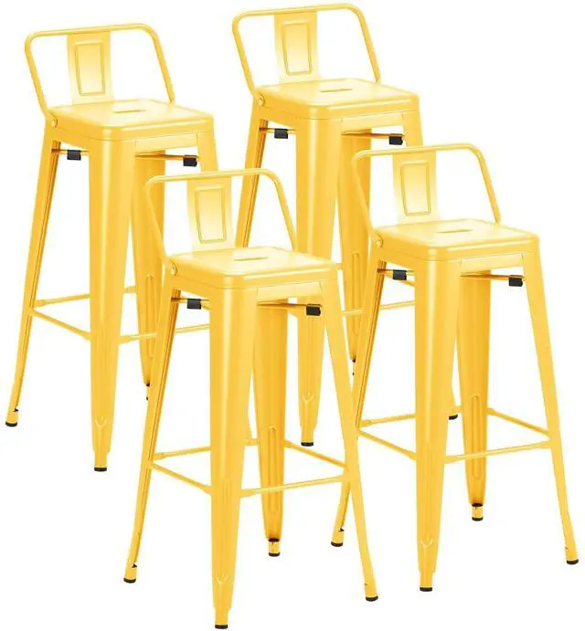 Main image of 30 Inch Metal Bar Stools Set of 4, Counter Height Stools, Industrial Bar Chairs Patio Stool Stackable Stool for Kitchen/Dining Room/Indoor Outdoor(Yellow, 30'' Lower Back)