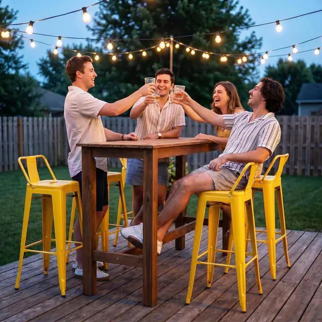 Alt view image 2 of 7 - 30 Inch Metal Bar Stools Set of 4, Counter Height Stools, Industrial Bar Chairs Patio Stool Stackable Stool for Kitchen/Dining Room/Indoor Outdoor(Yellow, 30'' Lower Back)