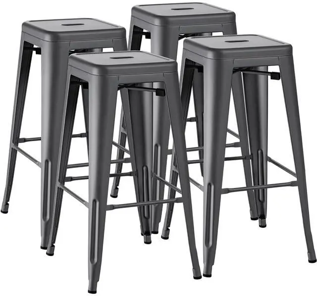 Main image of 30 Inch Metal Bar Stools Set of 4, Counter Height Stools, Industrial Bar Chairs Patio Stool Stackable Stool for Kitchen/Dining Room/Indoor Outdoor(Gray, 30'' Backless)