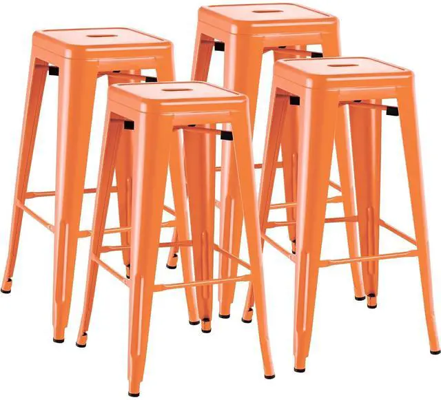 Main image of 30 Inch Metal Bar Stools Set of 4, Counter Height Stools, Industrial Bar Chairs Patio Stool Stackable Stool for Kitchen/Dining Room/Indoor Outdoor(Orange, 30'' Backless)