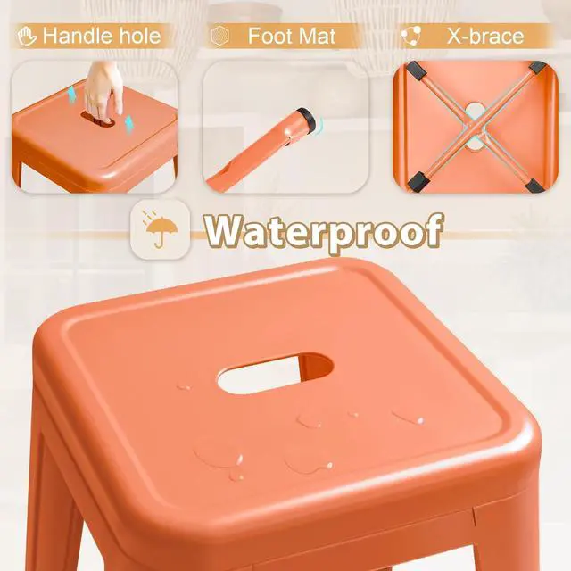 Alt view image 4 of 7 - 30 Inch Metal Bar Stools Set of 4, Counter Height Stools, Industrial Bar Chairs Patio Stool Stackable Stool for Kitchen/Dining Room/Indoor Outdoor(Orange, 30'' Backless)