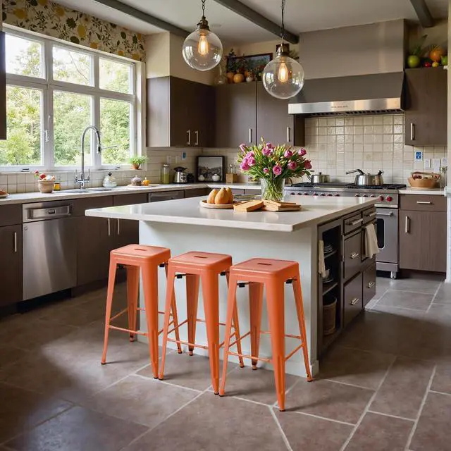 Alt view image 6 of 7 - 30 Inch Metal Bar Stools Set of 4, Counter Height Stools, Industrial Bar Chairs Patio Stool Stackable Stool for Kitchen/Dining Room/Indoor Outdoor(Orange, 30'' Backless)
