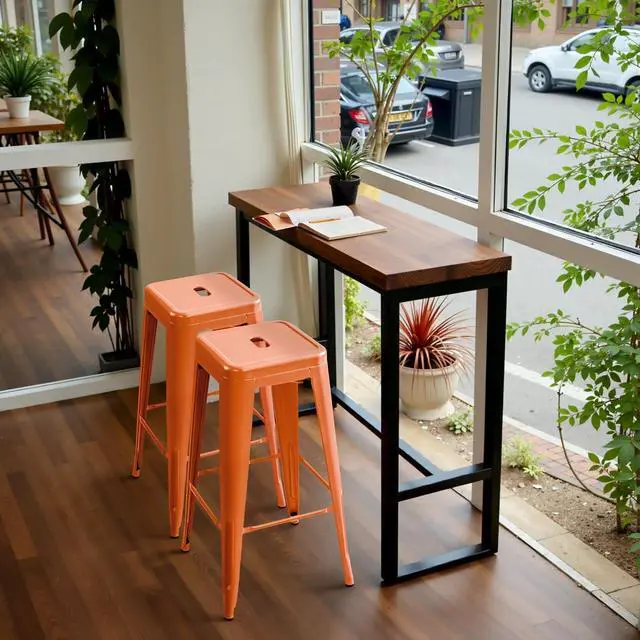 Alt view image 7 of 7 - 30 Inch Metal Bar Stools Set of 4, Counter Height Stools, Industrial Bar Chairs Patio Stool Stackable Stool for Kitchen/Dining Room/Indoor Outdoor(Orange, 30'' Backless)