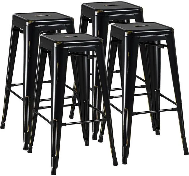 Main image of 30 Inch Metal Bar Stools Set of 4, Counter Height Stools, Industrial Bar Chairs Patio Stool Stackable Stool for Kitchen/Dining Room/Indoor Outdoor(Black Gold, 30'' Backless)