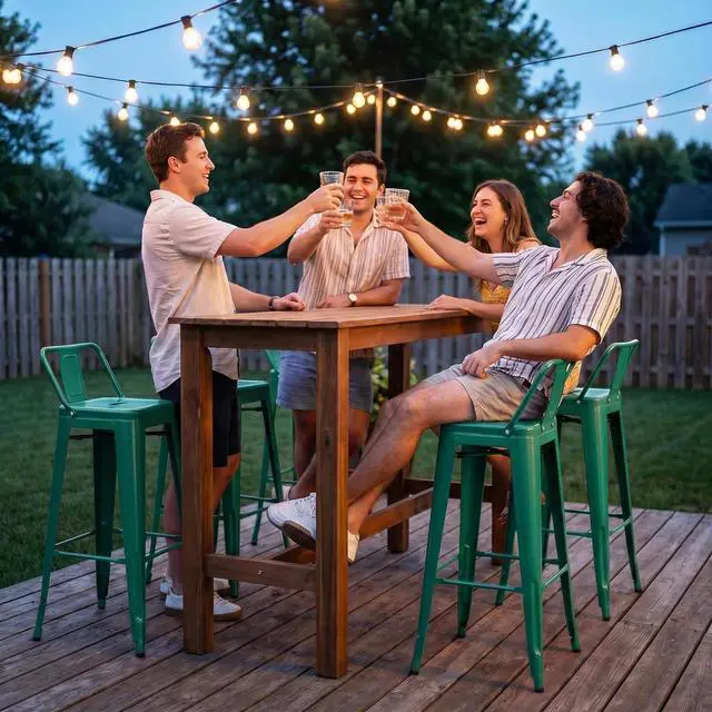 Alt view image 2 of 7 - 30 Inch Metal Bar Stools Set of 4, Counter Height Stools, Industrial Bar Chairs Patio Stool Stackable Stool for Kitchen/Dining Room/Indoor Outdoor(Green, 30'' Lower Back)