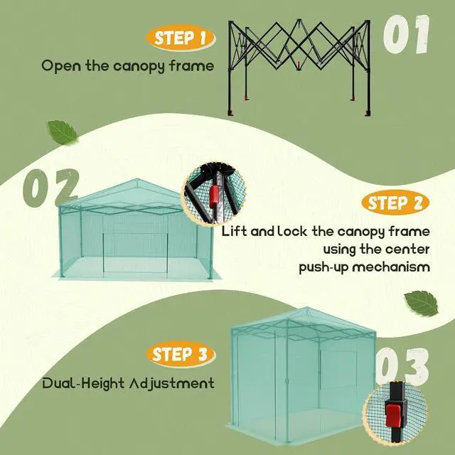 Alt view image 3 of 7 - Walk-in Greenhouse, Instant Pop Up Green House for Outdoors with Zippered Door and 2 Roll-up Windows, PE Cover, Portable and Easy Assemble (Green, 8x6 Feet)