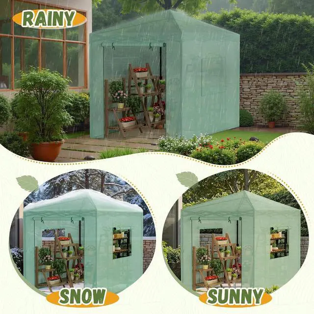 Alt view image 2 of 7 - Walk-in Greenhouse, Instant Pop Up Green House for Outdoors with Zippered Door and 2 Roll-up Windows, PE Cover, Portable and Easy Assemble (Green, 8x6 Feet)