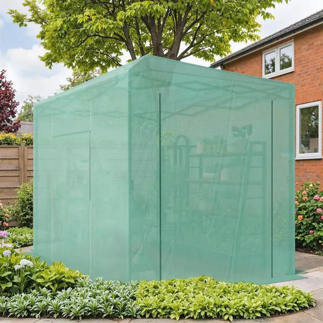 Alt view image 7 of 7 - Walk-in Greenhouse, Instant Pop Up Green House for Outdoors with Zippered Door and 2 Roll-up Windows, PE Cover, Portable and Easy Assemble (Green, 8x6 Feet)