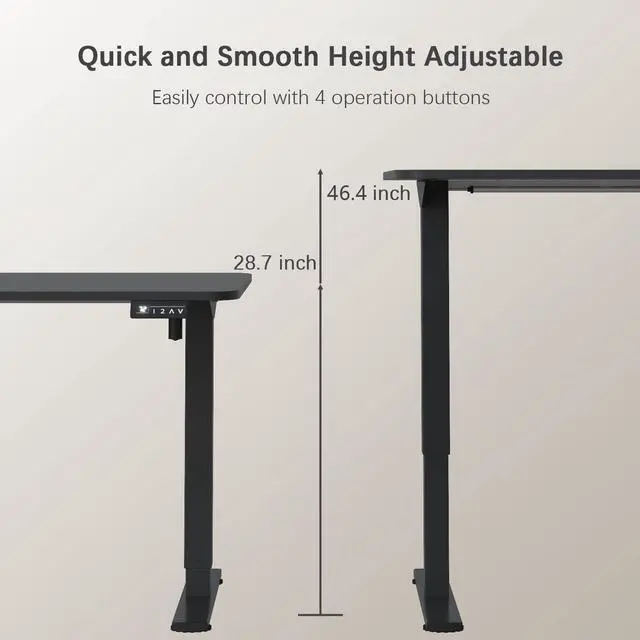 Alt view image 3 of 7 - Electric Height Adjustable Standing Desk Large 48 x 24 Inches Sit Stand up Desk Home Office Computer Desk Memory Preset with T-Shaped Metal Bracket, Black