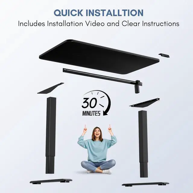 Alt view image 6 of 7 - Electric Height Adjustable Standing Desk Large 48 x 24 Inches Sit Stand up Desk Home Office Computer Desk Memory Preset with T-Shaped Metal Bracket, Black