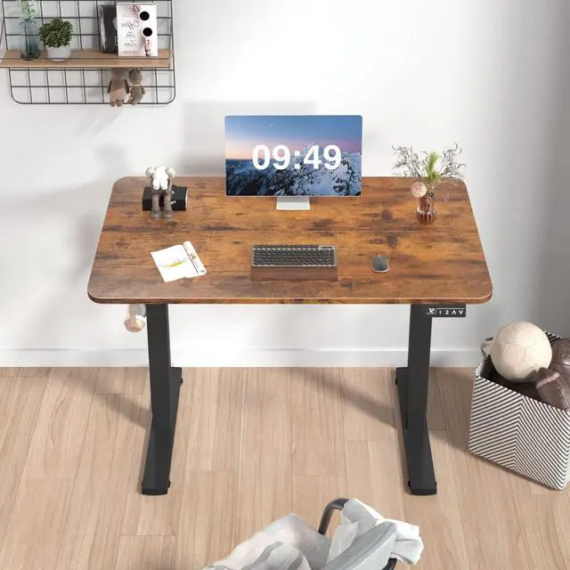 Alt view image 4 of 7 - Electric Height Adjustable Standing Desk Large 40 x 24 Inches Sit Stand up Desk Home Office Computer Desk Memory Preset with T-Shaped Metal Bracke, Brown