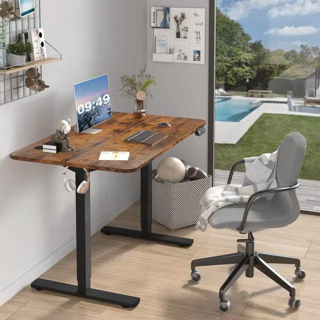 Alt view image 2 of 7 - Electric Height Adjustable Standing Desk Large 40 x 24 Inches Sit Stand up Desk Home Office Computer Desk Memory Preset with T-Shaped Metal Bracke, Brown
