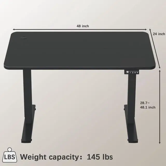 Alt view image 7 of 7 - Electric Height Adjustable Standing Desk Large 48 x 24 Inches Sit Stand up Desk Home Office Computer Desk Memory Preset with T-Shaped Metal Bracket, Black