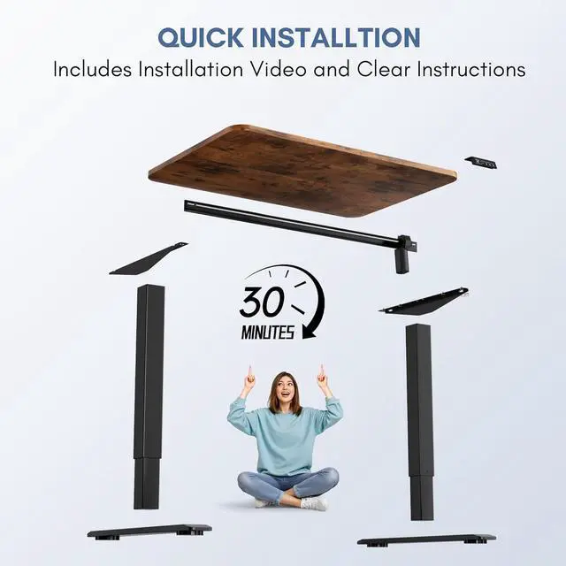 Alt view image 6 of 7 - Electric Height Adjustable Standing Desk Large 40 x 24 Inches Sit Stand up Desk Home Office Computer Desk Memory Preset with T-Shaped Metal Bracke, Brown