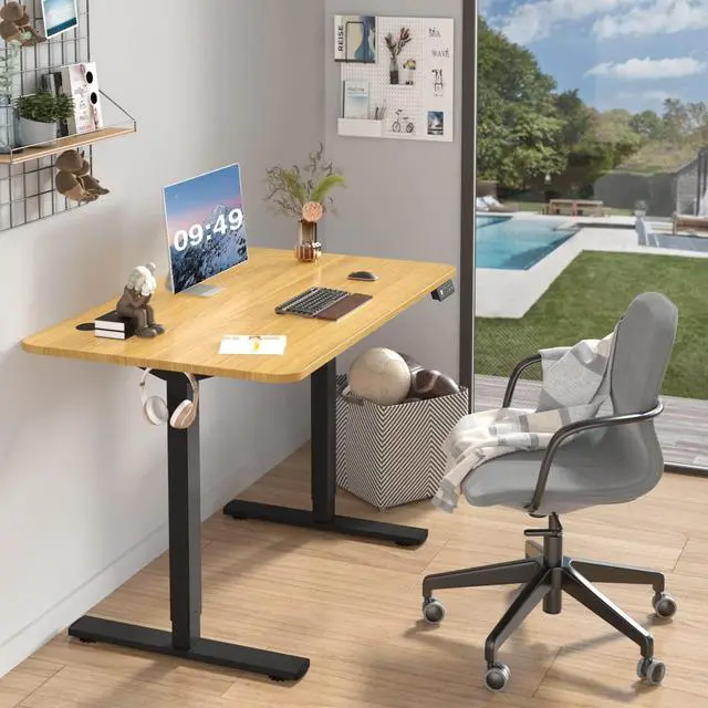 Alt view image 2 of 7 - Electric Height Adjustable Standing Desk Large 40 x 24 Inches Sit Stand up Desk Home Office Computer Desk Memory Preset with T-Shaped Metal Bracket, Maple