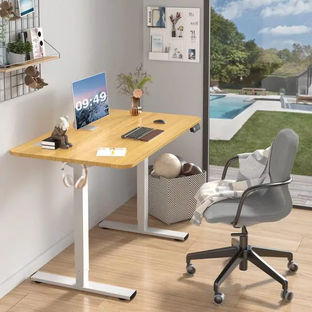 Alt view image 2 of 7 - Electric Height Adjustable Standing Desk Large 40 x 24 Inches Sit Stand up Desk Home Office Computer Desk Memory Preset with T-Shaped Metal Bracket, Wood