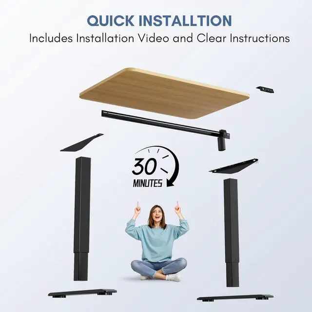 Alt view image 6 of 7 - Electric Height Adjustable Standing Desk Large 40 x 24 Inches Sit Stand up Desk Home Office Computer Desk Memory Preset with T-Shaped Metal Bracket, Maple