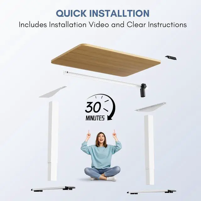 Alt view image 6 of 7 - Electric Height Adjustable Standing Desk Large 40 x 24 Inches Sit Stand up Desk Home Office Computer Desk Memory Preset with T-Shaped Metal Bracket, Wood