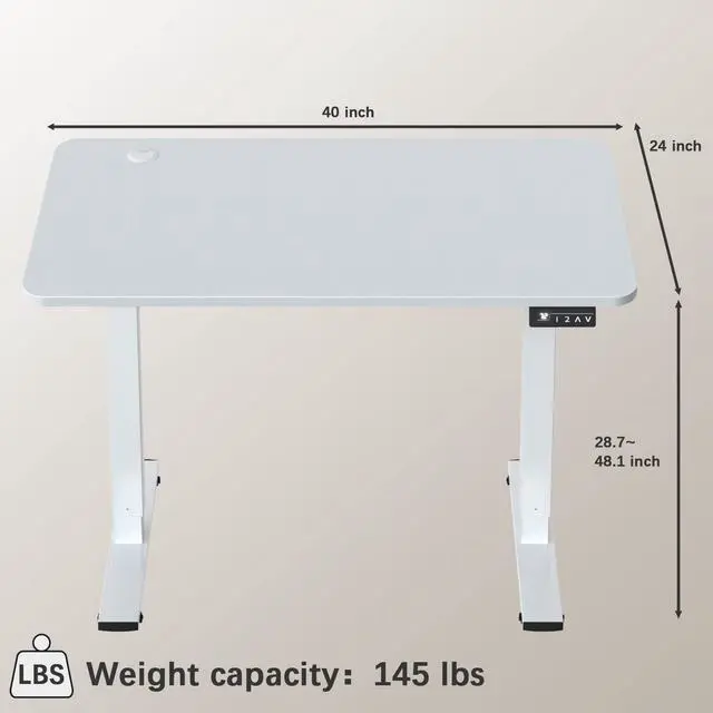 Alt view image 7 of 7 - Electric Height Adjustable Standing Desk Large 40 x 24 Inches Sit Stand up Desk Home Office Computer Desk Memory Preset with T-Shaped Metal Bracket, White
