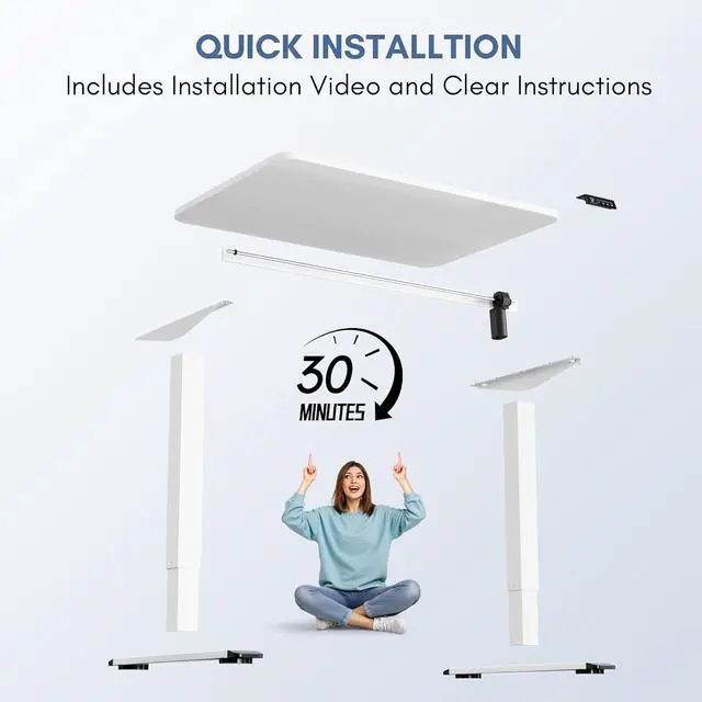 Alt view image 6 of 7 - Electric Height Adjustable Standing Desk Large 40 x 24 Inches Sit Stand up Desk Home Office Computer Desk Memory Preset with T-Shaped Metal Bracket, White