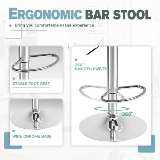 Alt view image 4 of 7 - Bar Stools with Armrest Modern PU Leather Swivel Adjustable Hydraulic Bar Stool X-Large Base and Seat Square Counter Height Stool Set of 2 (Black)