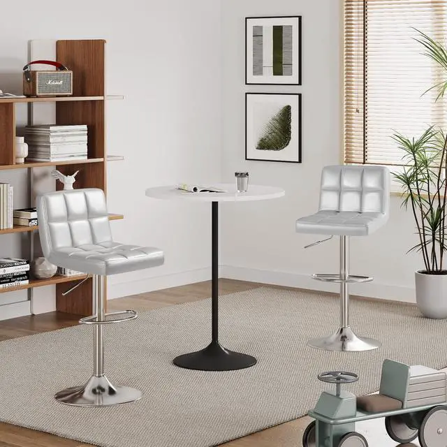 Alt view image 2 of 7 - Bar Stools Modern Pu Leather Swivel Adjustable Hydraulic Bar Stool Square Counter Height Stool Set of 2 (Sliver)