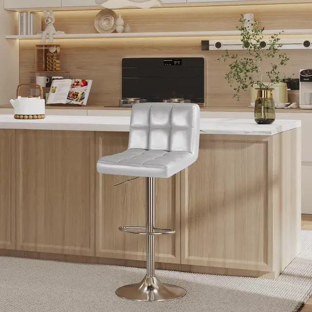 Alt view image 7 of 7 - Bar Stools Modern Pu Leather Swivel Adjustable Hydraulic Bar Stool Square Counter Height Stool Set of 2 (Sliver)