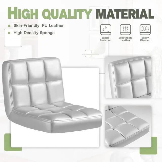 Alt view image 5 of 7 - Bar Stools Modern Pu Leather Swivel Adjustable Hydraulic Bar Stool Square Counter Height Stool Set of 2 (Sliver)