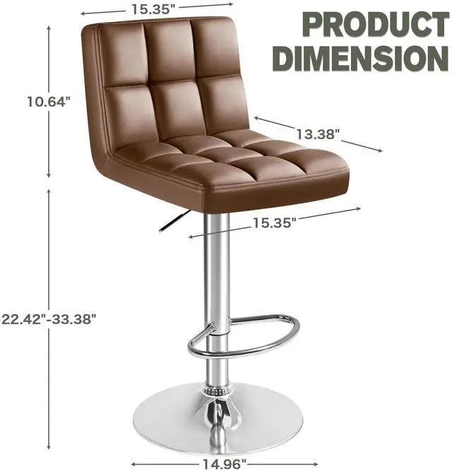 Alt view image 3 of 7 - Bar Stools Modern Pu Leather Swivel Adjustable Hydraulic Bar Stool Square Counter Height Stool Set of 2 (Brown)