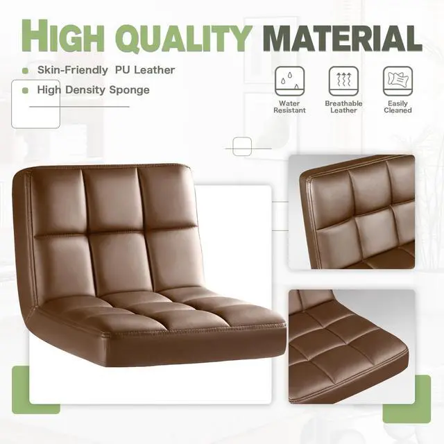 Alt view image 7 of 7 - Bar Stools Modern Pu Leather Swivel Adjustable Hydraulic Bar Stool Square Counter Height Stool Set of 2 (Brown)