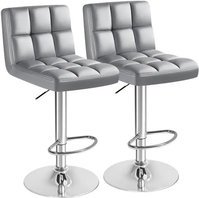 Main image of Bar Stools Modern Pu Leather Swivel Adjustable Hydraulic Bar Stool Square Counter Height Stool Set of 2 (Light Gray)