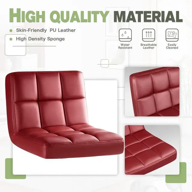 Alt view image 6 of 7 - Bar Stools Modern Pu Leather Swivel Adjustable Hydraulic Bar Stool Square Counter Height Stool Set of 2 (Wine Red)