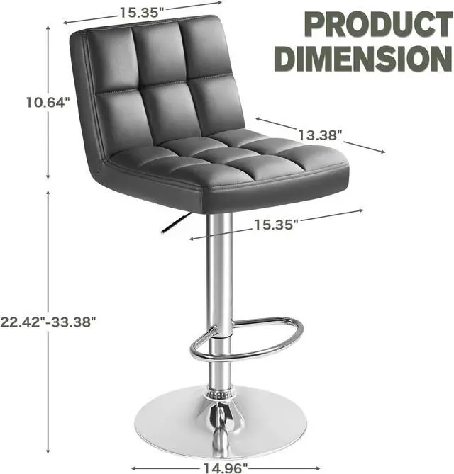 Alt view image 3 of 7 - Bar Stools Modern Pu Leather Swivel Adjustable Hydraulic Bar Stool Square Counter Height Stool Set of 2 (Gray)