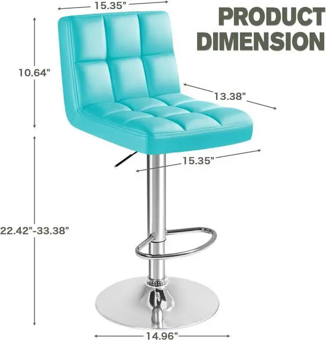 Alt view image 3 of 7 - Bar Stools Modern Pu Leather Swivel Adjustable Hydraulic Bar Stool Square Counter Height Stool Set of 2 (Blue)