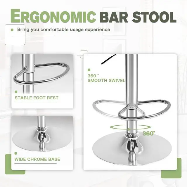 Alt view image 3 of 7 - Bar Stools Modern Pu Leather Swivel Adjustable Hydraulic Bar Stool Square Counter Height Stool Set of 2 (Light Gray)
