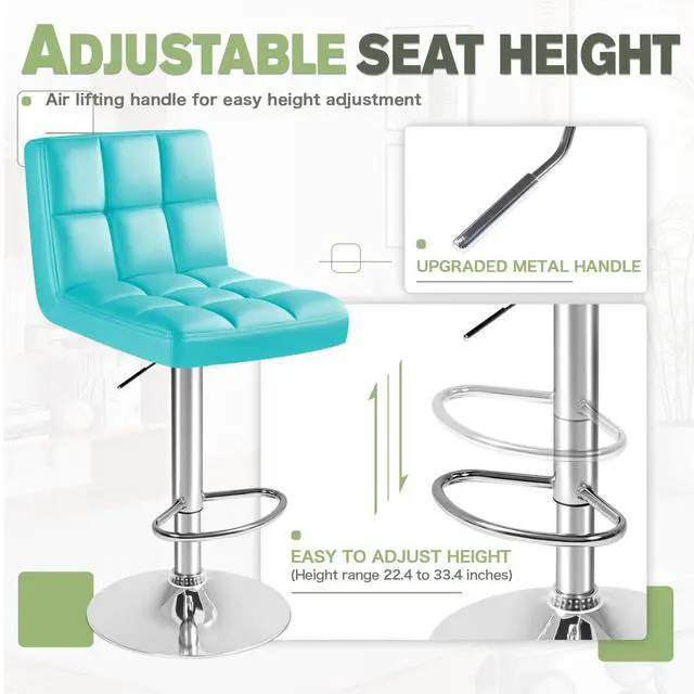 Alt view image 4 of 7 - Bar Stools Modern Pu Leather Swivel Adjustable Hydraulic Bar Stool Square Counter Height Stool Set of 2 (Blue)