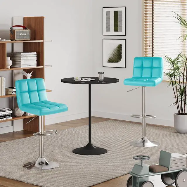 Alt view image 6 of 7 - Bar Stools Modern Pu Leather Swivel Adjustable Hydraulic Bar Stool Square Counter Height Stool Set of 2 (Blue)