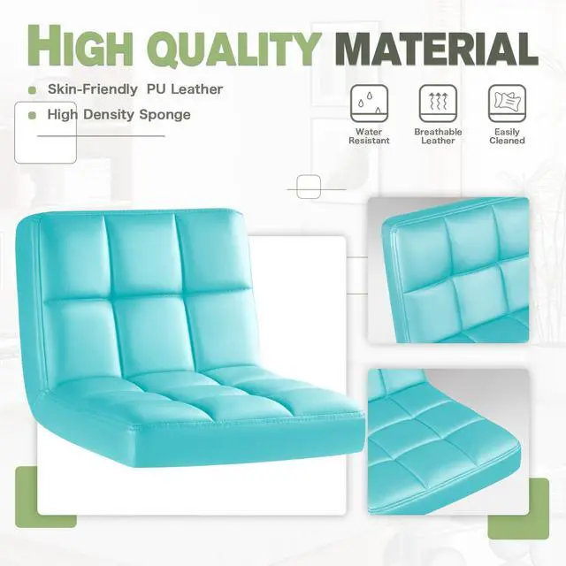 Alt view image 7 of 7 - Bar Stools Modern Pu Leather Swivel Adjustable Hydraulic Bar Stool Square Counter Height Stool Set of 2 (Blue)