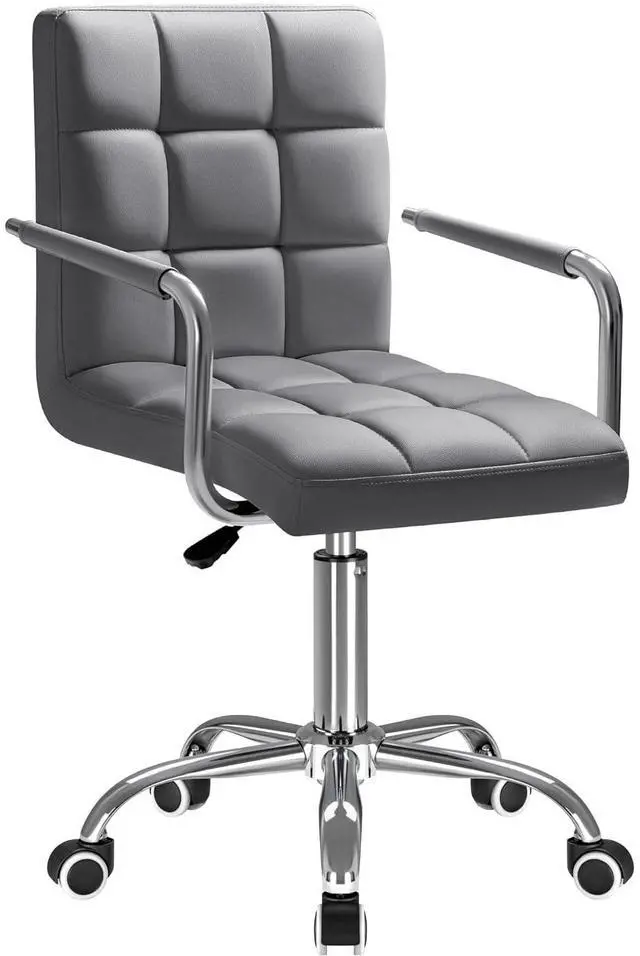 Main image of Vanity Office Chair with Wheels,Makeup PU Leather Executive Chair Modern Adjustable Home Desk Retro Comfortable Work Chair 360 Degree Swivel with Arms (Grey)