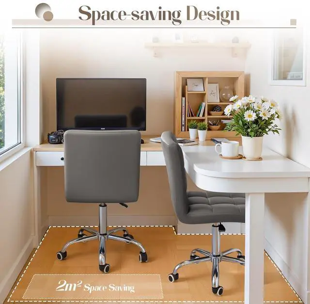 Alt view image 4 of 7 - Vanity Office Chair with Wheels,Makeup PU Leather Executive Chair Modern Adjustable Home Desk Retro Comfortable Work Chair 360 Degree Swivel with Arms (Grey)