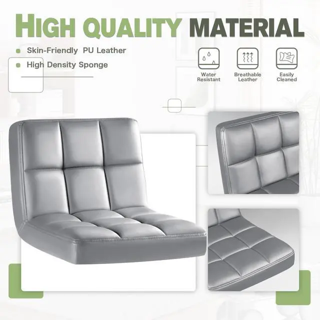 Alt view image 7 of 7 - Bar Stools Modern Pu Leather Swivel Adjustable Hydraulic Bar Stool Square Counter Height Stool Set of 2 (Light Gray)