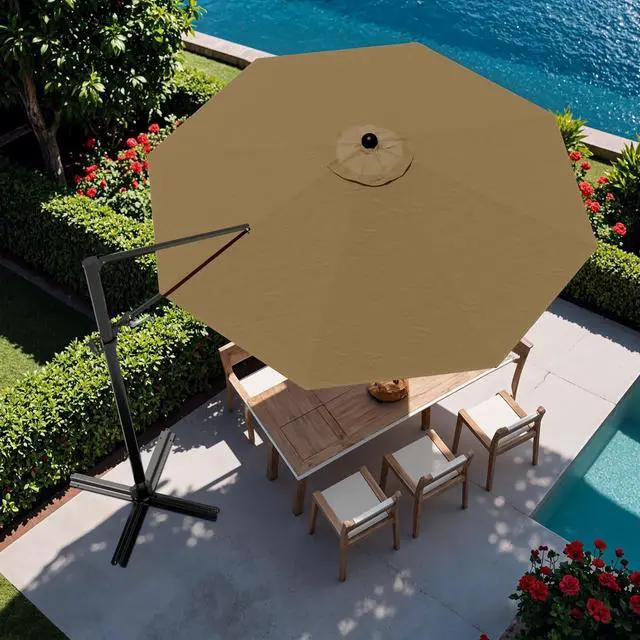Alt view image 2 of 7 - 10ft Cantilever Patio Umbrella, Round Large Outdoor Umbrella with 360-Degree Rotation, Hanging Offset Market Sun Umbrella, Easy Tilt and Heavy-Duty Frame, for Patio Backyard Garden, Brown