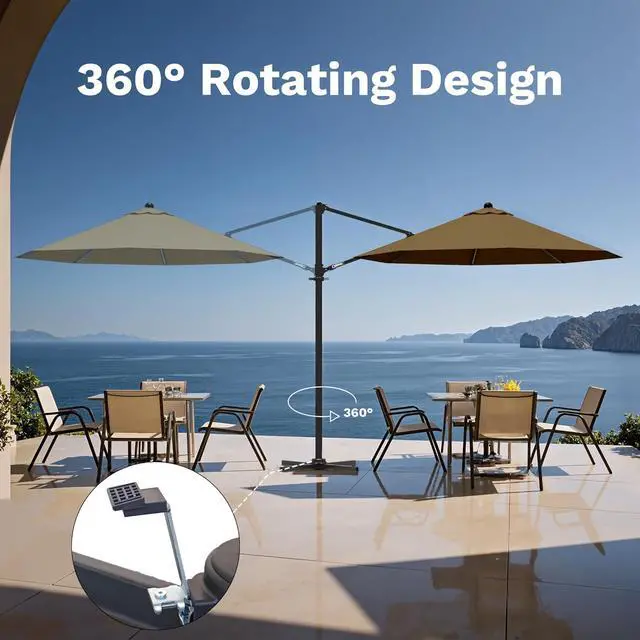 Alt view image 4 of 7 - 10ft Cantilever Patio Umbrella, Round Large Outdoor Umbrella with 360-Degree Rotation, Hanging Offset Market Sun Umbrella, Easy Tilt and Heavy-Duty Frame, for Patio Backyard Garden, Brown