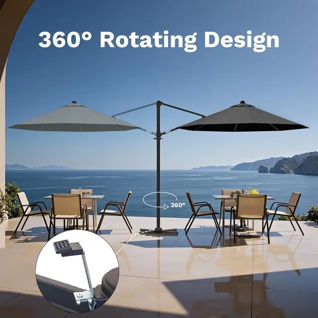 Alt view image 3 of 7 - 10ft Cantilever Patio Umbrella, Round Large Outdoor Umbrella with 360-Degree Rotation, Hanging Offset Market Sun Umbrella, Easy Tilt and Heavy-Duty Frame, for Patio Backyard Garden, Gray