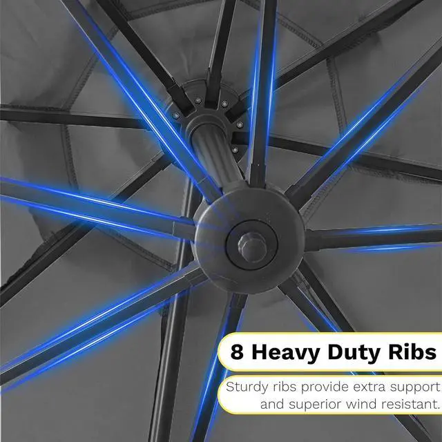 Alt view image 7 of 7 - 10ft Cantilever Patio Umbrella, Round Large Outdoor Umbrella with 360-Degree Rotation, Hanging Offset Market Sun Umbrella, Easy Tilt and Heavy-Duty Frame, for Patio Backyard Garden, Gray