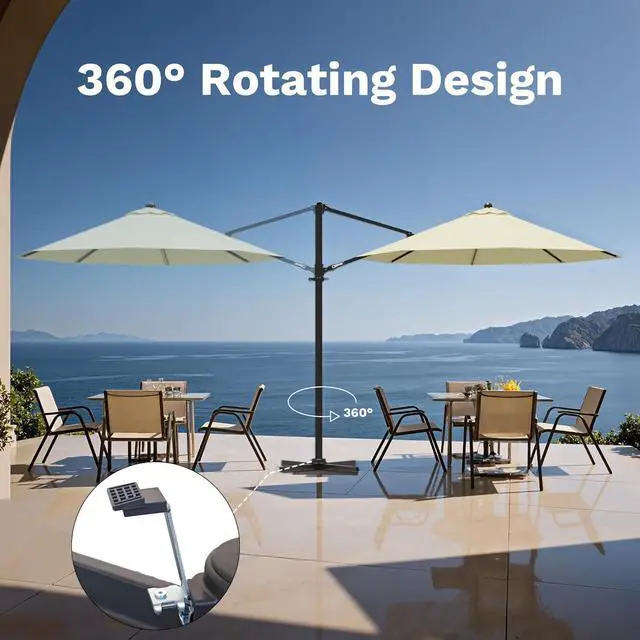 Alt view image 4 of 7 - 10ft Cantilever Patio Umbrella, Round Large Outdoor Umbrella with 360-Degree Rotation, Hanging Offset Market Sun Umbrella, Easy Tilt and Heavy-Duty Frame, for Patio Backyard Garden, Beige