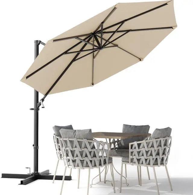 Main image of 10ft Cantilever Patio Umbrella, Round Large Outdoor Umbrella with 360-Degree Rotation, Hanging Offset Market Sun Umbrella, Easy Tilt and Heavy-Duty Frame, for Patio Backyard Garden, Beige