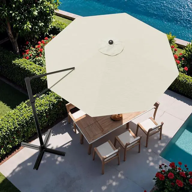 Alt view image 2 of 7 - 10ft Cantilever Patio Umbrella, Round Large Outdoor Umbrella with 360-Degree Rotation, Hanging Offset Market Sun Umbrella, Easy Tilt and Heavy-Duty Frame, for Patio Backyard Garden, Beige